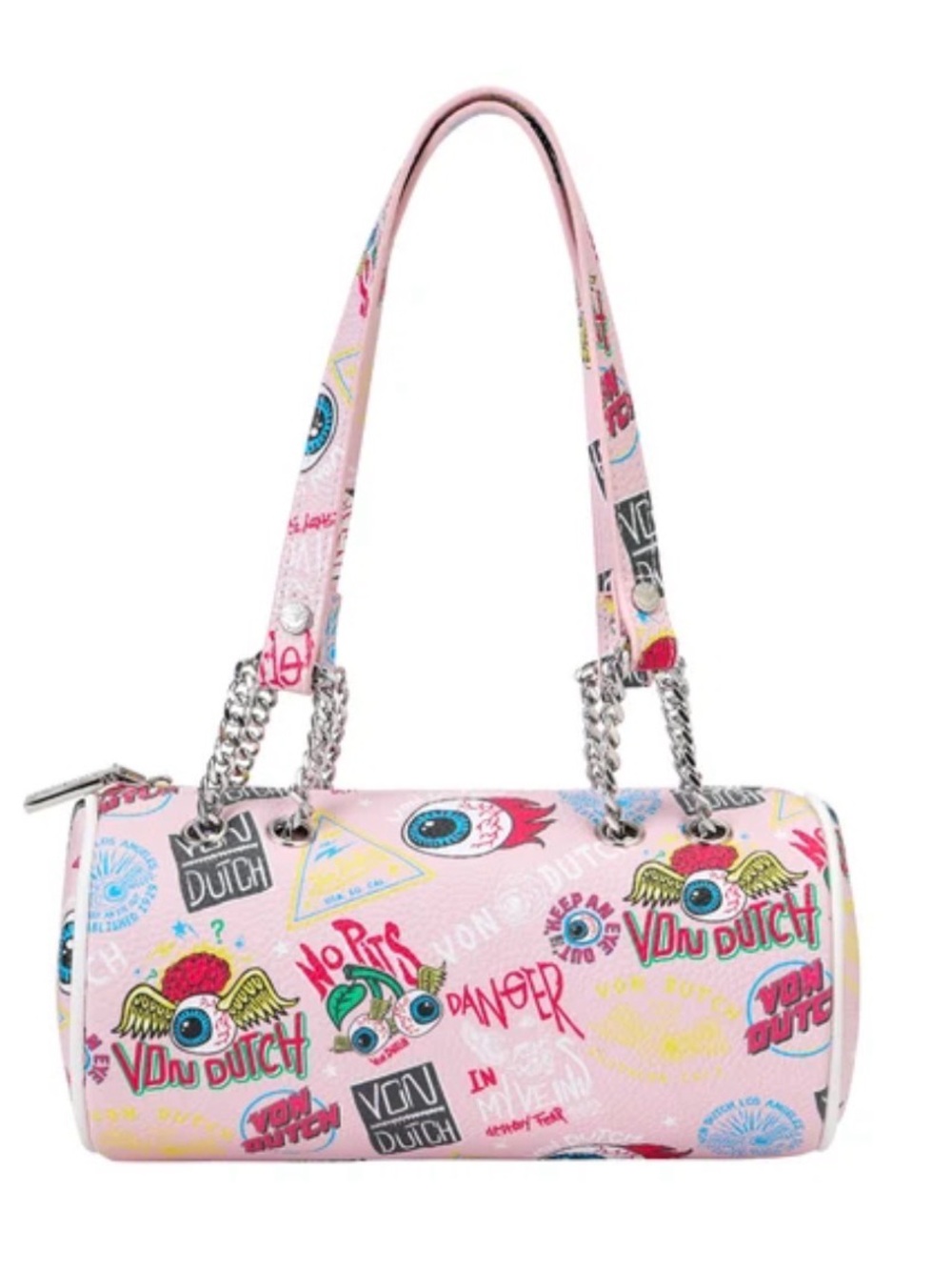 Von Dutch Pink Graphic Barrel Shoulder Bag